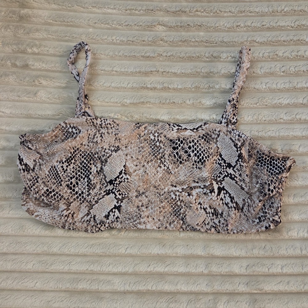 Time & Tru Womens Snake Print Bikini Top Size 1X (16w-18W) Brown Bandeau